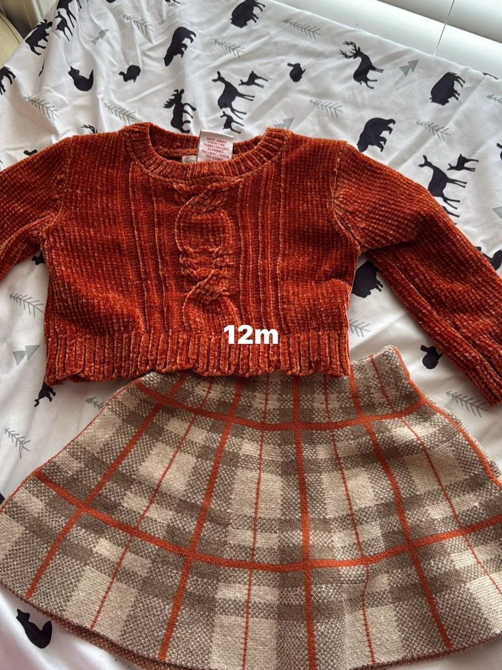 Rust Orange Chenille Sweater & Plaid Skirt Set